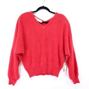 Vintage Rafaella Angora Lambswool V-Neck Sweater Red Size Large Dolman Sleeve
